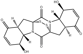 (4S)-4,4aα,7,7aβ,11,11aα,14,14aβ-オクタヒドロ-4α,11α-ジヒドロキシ-8H,13H-6aβ,13aβ-エピジチオ-1H,6H-ピラジノ[1,2-a:4,5-a']ジインドール-1,6,8,13-テトラオン 化学構造式