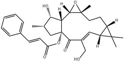 1a,1b,2,3,4,5,7a,8,8a,9,10,10a-Dodecahydro-2-hydroxy-6-(hydroxymethyl) -3,8,8,10a-tetramethyl-5-oxo-4aH-cyclopenta(3,4)cyclopropa(8,9)cycloun dec(1,2-b)oxiren-4a-yl ester Struktur