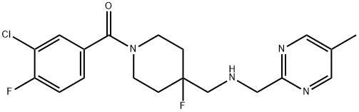 3-クロロ-4-フルオロフェニル[4-フルオロ-4-[(5-メチル-2-ピリミジニル)メチルアミノメチル]ピペリジノ]ケトン 化学構造式