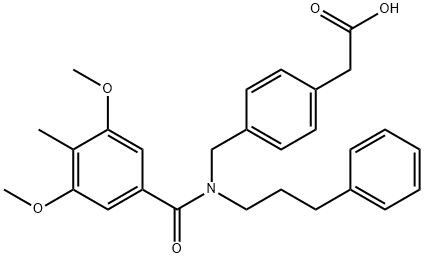[4-[[(3,5-ジメトキシ-4-メチルベンゾイル)(3-フェニルプロピル)アミノ]メチル]フェニル]酢酸 化学構造式