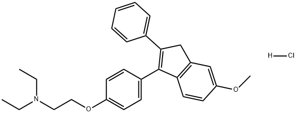 Ethanamine, N,N-diethyl-2-[4-(6-methoxy-2-phenyl-1H-inden-3-yl)phenoxy]-, hydrochloride (1:1) Structure