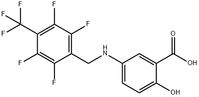 2-ヒドロキシ-5-[2,3,5,6-テトラフルオロ-4-(トリフルオロメチル)ベンジルアミノ]安息香酸 化学構造式