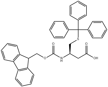 (R)-3-[(9H-フルオレン-9-イルメトキシカルボニル)アミノ]-4-(トリチルチオ)酪酸 化学構造式