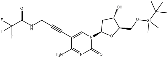 2'-Deoxy-5'-O-[(1,1-dimethylethyl)dimethylsilyl]-5-[3-[(2,2,2-trifluoroacetyl)amino]-1-propyn-1-yl]-cytidine Structure