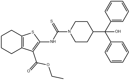 ethyl 2-(4-(hydroxydiphenylmethyl)piperidine-1-carbothioamido)-4,5,6,7-tetrahydrobenzo[b]thiophene-3-carboxylate Struktur
