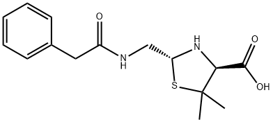 4-Thiazolidinecarboxylic acid, 5,5-dimethyl-2-[[(2-phenylacetyl)amino]methyl]-, (2R,4S)- Structure