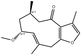[(1(10)E,2R,4R)]-2-Methoxy-8,12-epoxygemacra-1(10),7,11-trien-6-one Struktur