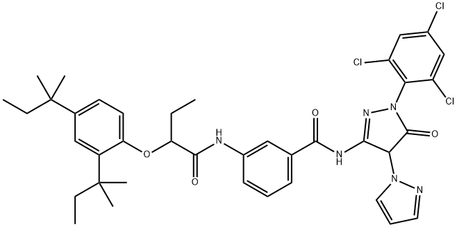 Benzamide, 3-[[2-[2,4-bis(1,1-dimethylpropyl) phenoxy]-1-oxobutyl]amino]-N-[4′,5′-dihydro-5′oxo-1′-(2,4,6-trichlorophenyl)[1,4′-bi-1H-pyrazol]-3′-yl]- Structure