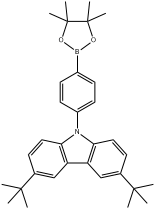 9H-Carbazole, 3,6-bis(1,1-dimethylethyl)-9-[4-(4,4,5,5-tetramethyl-1,3,2-dioxaborolan-2-yl)phenyl]-, 764710-77-2, 结构式