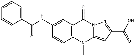 7-ベンズアミド-4-メチル-9-オキソ-4H,9H-ピラゾロ[3,2-b]キナゾリン-2-カルボン酸 化学構造式