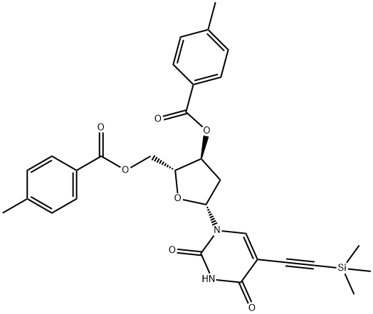 2''-Deoxy-5-[2-(trimethylsilyl)ethynyl]-uridine 3'',5''-Bis(4-methylbenzoate) Structure