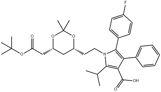 1H-Pyrrole-3-carboxylic acid, 1-[2-[(4R,6R)-6-[2-(1,1-dimethylethoxy)-2-oxoethyl]-2,2-dimethyl-1,3-dioxan-4-yl]ethyl]-5-(4-fluorophenyl)-2-(1-methylethyl)-4-phenyl-