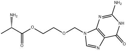 L-アラニン2-(2-アミノ-6-オキソ-1,6-ジヒドロ-9H-プリン-9-イルメトキシ)エチル 化学構造式