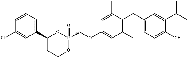 trans-(S)-2-[[3,5-Dimethyl-4-(4-hydroxy-3-isopropylbenzyl)phenoxy]methyl]-4-(3-chlorophenyl)-2-oxo-[1,3,2]dioxaphosphorinane Struktur