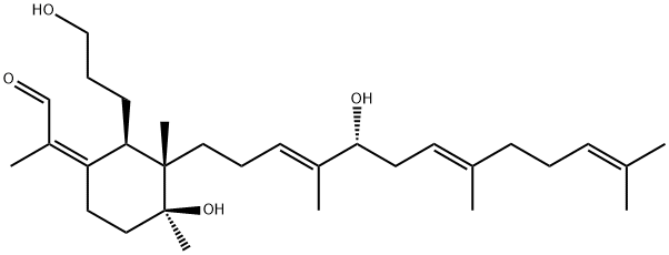 2-[(2R)-3α-[(3E,6E)-5-ヒドロキシ-4,8,12-トリメチル-3,6,11-トリデカトリエニル]-3,4-ジメチル-4β-ヒドロキシ-2β-(3-ヒドロキシプロピル)シクロヘキシリデン]プロパナール 化学構造式
