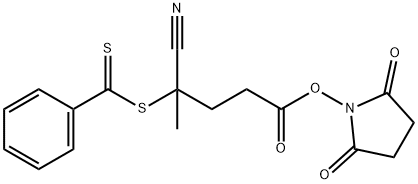 4-CYANO-4-(PHENYLCARBONOTHIOYLTHIO)PENTANOIC ACID N-SUCCINIMIDYL ESTER, 864066-74-0, 结构式
