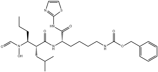 ((S)-5-((2R,3S)-3-(N-羟基甲酰胺基)-2-异丁基六氨基)-2-氧代-6-(噻唑-2-基氨基)己基)氨基甲酸苄酯,866924-39-2,结构式