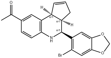 (±)-1-[(3aR*,4S*,9bS*)-4-(6-Bromo-1,3-benzodioxol-5-yl)-3a,4,5,9b-tetrahydro-3H-cyclopenta[c]quinolin-8-yl]-ethanone Structure