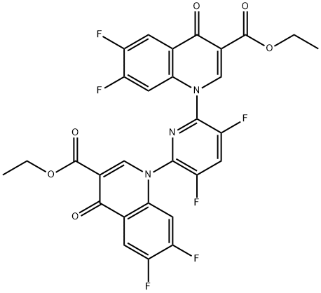 3-Quinolinecarboxylic acid, 1,1'-(3,5-difluoro-2,6-pyridinediyl)bis[6,7-difluoro-1,4-dihydro-4-oxo-, diethyl ester (9CI) Structure