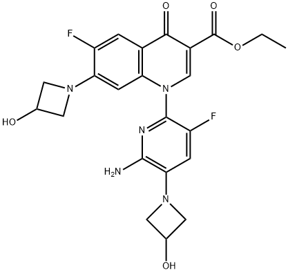 3-Quinolinecarboxylic acid, 1-[6-amino-3-fluoro-5-(3-hydroxy-1-azetidinyl)-2-pyridinyl]-6-fluoro-1,4-dihydro-7-(3-hydroxy-1-azetidinyl)-4-oxo-, ethyl ester Struktur