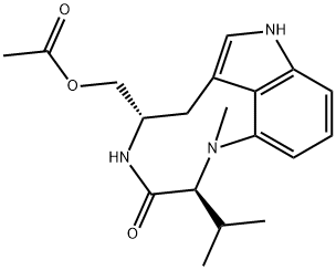 3H-Pyrrolo[4,3,2-gh]-1,4-benzodiazonin-3-one, 5-[(acetyloxy)methyl]-1,2,4,5,6,8-hexahydro-1-methyl-2-(1-methylethyl)-, (2S,5S)- 化学構造式