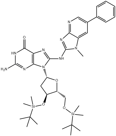 2-Deoxy-3,5-bis-O-[(1,1-dimethylethyl)dimethylsilyl]-8-[(1-methyl-6-phenyl-1H-imidazo[4,5-b]pyridin-2-yl)amino]-guanosine Struktur