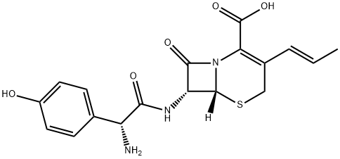 (6R,7R)-7α-[[(R)-2-アミノ-2-(4-ヒドロキシフェニル)アセチル]アミノ]-3-[(1E)-1-プロペニル]-8-オキソ-5-チア-1-アザビシクロ[4.2.1]ノナ-2-エン-2-カルボン酸 化学構造式
