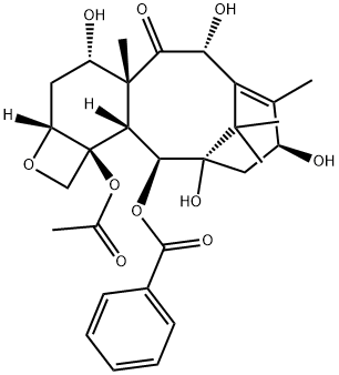 (1S)-4α-アセトキシ-1,7β,10β,13α-テトラヒドロキシ-2α-(ベンゾイルオキシ)-5β,20-エポキシタキサ-11-エン-9-オン 化学構造式