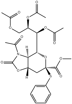 Methyl (Phenyl 5-Acetamido-7,8,9-tri-O-acetyl-5-N,4-O-carbonyl-3,5-dideoxy-2-thio-beta-D-glycero-D-galacto-2-nonulopyranosid)onate Struktur