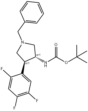 CarbaMic acid, N-[(3R,4S)-1-(phenylMethyl)-4-(2,4,5-trifluorophenyl)-3-pyrrolidinyl]-, 1,1-diMethylethyl ester, rel- Struktur