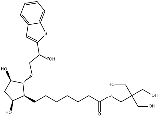 Cyclopentaneheptanoic acid, 2-[(3R)-3-benzo[b]thien-2-yl-3-hydroxypropyl]-3,5-dihydroxy-, 3-hydroxy-2,2-bis(hydroxymethyl)propyl ester, (1R,2R,3R,5S)- Structure