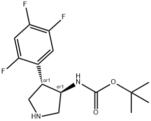 CarbaMic acid, N-[(3R,4S)-4-(2,4,5-trifluorophenyl)-3-pyrrolidinyl]-, 1,1-diMethylethyl ester, rel- Struktur