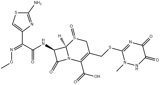 5-Thia-1-azabicyclo[4.2.0]oct-2-ene-2-carboxylic acid, 7-[[(2Z)-(2-amino-4-thiazolyl)(methoxyimino)acetyl]amino]-8-oxo-3-[[(1,2,5,6-tetrahydro-2-methyl-5,6-dioxo-1,2,4-triazin-3-yl)thio]methyl]-, 5-oxide, (6R,7R)- (9CI) Structure