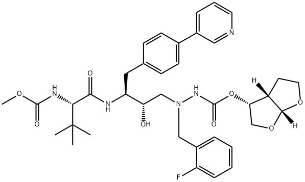 1003871-04-2 12-Oxa-2,3,7,10-tetraazatridecanoic acid, 9-(1,1-dimethylethyl)-3-[(2-fluorophenyl)methyl]-5-hydroxy-8,11-dioxo-6-[[4-(3-pyridinyl)phenyl]methyl]-, (3R,3aS,6aR)-hexahydrofuro[2,3-b]furan-3-yl ester, (5S,6S,9S)-