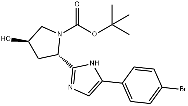 (2S,4R)-2-(5-(4-溴苯基)-1H-咪唑-2-基)-4-羟基吡咯烷-1-羧酸叔丁酯 结构式