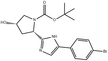(2S,4S)-2-(5-(4-溴苯基)-1H-咪唑-2-基)-4-羟基吡咯烷-1-羧酸叔丁酯, 1007882-07-6, 结构式