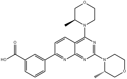 3-[2,4-bis[(3S)-3-methylmorpholin-4-yl]pyrido[2,3-d]pyrimidin-7-yl]benzoic acid 结构式