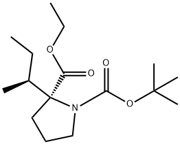 N-(tert-butoxycarbonyl)-α-((1S)-1-methyl-propyl)proline ethyl ester Structure