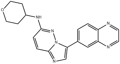 Imidazo[1,2-b]pyridazin-6-amine, 3-(6-quinoxalinyl)-N-(tetrahydro-2H-pyran-4-yl)- 结构式