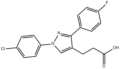 JR-6894, 3-(1-(4-Chlorophenyl)-3-(4-fluorophenyl)-1H-pyrazol-4-yl)propanoic acid, 97% Structure