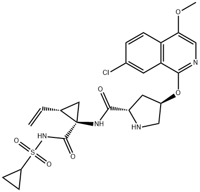 (2S,4R)-4-[(7-Chloro-4-methoxy-1-isoquinolinyl)oxy]-N-[(1R,2S)-1-[[(cyclopropylsulfonyl)amino]carbonyl]-2-ethenylcyclopropyl]-2-pyrrolidinecarboxamide HCl Structure