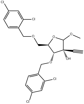 (3R,4R,5R)-5-(2,4-dichlorobenzyloxymethyl)-4-(2,4-dichlorobenzyloxy)-3-ethynyl-2-methoxy-tetrahydrofuran-3-ol Structure