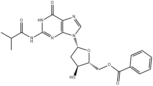 苯甲酸[[(2R,3S,5R)-3-羟基-5-[2-异丁酰氨基-6-氧代-1H-嘌呤-9(6H)-基]四氢呋喃-2-基]甲基]酯,104769-15-5,结构式