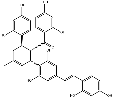 Methanone, (2,4-dihydroxyphenyl)[(1S,2R,6R)-6-(2,4-dihydroxyphenyl)-2-[4-[(1E)-2-(2,4-dihydroxyphenyl)ethenyl]-2,6-dihydroxyphenyl]-4-methyl-3-cyclohexen-1-yl]-,105016-28-2,结构式