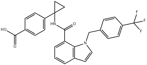 Benzoic acid, 4-[1-[[[1-[[4-(trifluoromethyl)phenyl]methyl]-1H-indol-7-yl]carbonyl]amino]cyclopropyl]- Structure