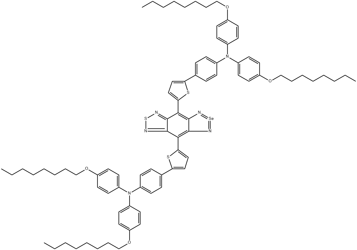4,8-diyldi-5,2-thiophenediylbis[4-(N,N-bis(4-octyloxyphenyl)amino)phenyl][1,2,5]selenadiazolo[3,4-f]-2,1,3-benzothiadiazole 结构式