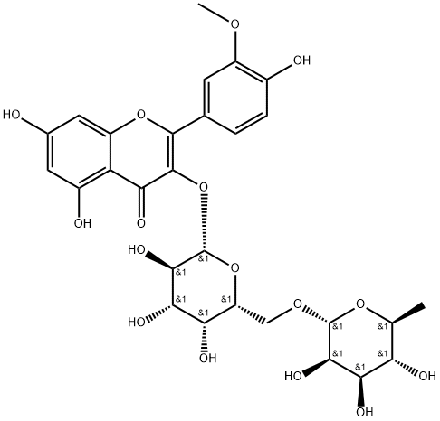 isorhamnetin 3-O-alpha-rhamnopyranosyl-(1-2)-beta-galactopyranoside Struktur