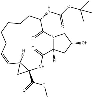 Cyclopropa[e]pyrrolo[1,2-a][1,4]diazacyclopentadecine-14a(5H)-carboxylic acid, 6-[[(1,1-dimethylethoxy)carbonyl]amino]-1,2,3,6,7,8,9,10,11,13a,14,15,16,16a-tetradecahydro-2-hydroxy-5,16-dioxo-, methyl ester, (2R,6S,12Z,13aS,14aR,16aS)- Structure