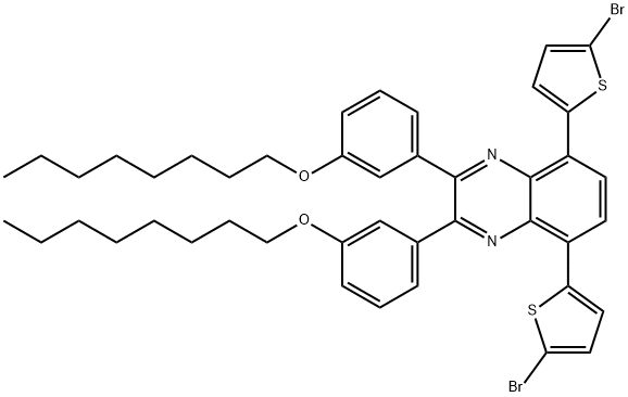 5,8‐bis(5‐broMothiophen‐
2‐yl)‐2,3‐bis(3‐
(octyloxy)phenyl)quinoxal
ine, 1100761-34-9, 结构式