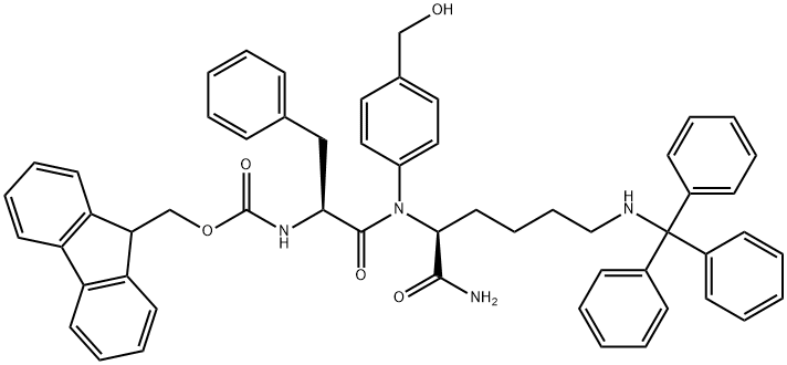 L-Lysinamide, N-[(9H-fluoren-9-ylmethoxy)carbonyl]-L-phenylalanyl-N-[4-(hydroxymethyl)phenyl]-N6-(triphenylmethyl)- 结构式